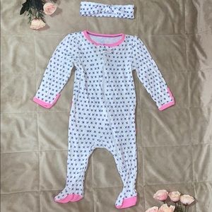 Baby girl onesie with head band  3-6 months